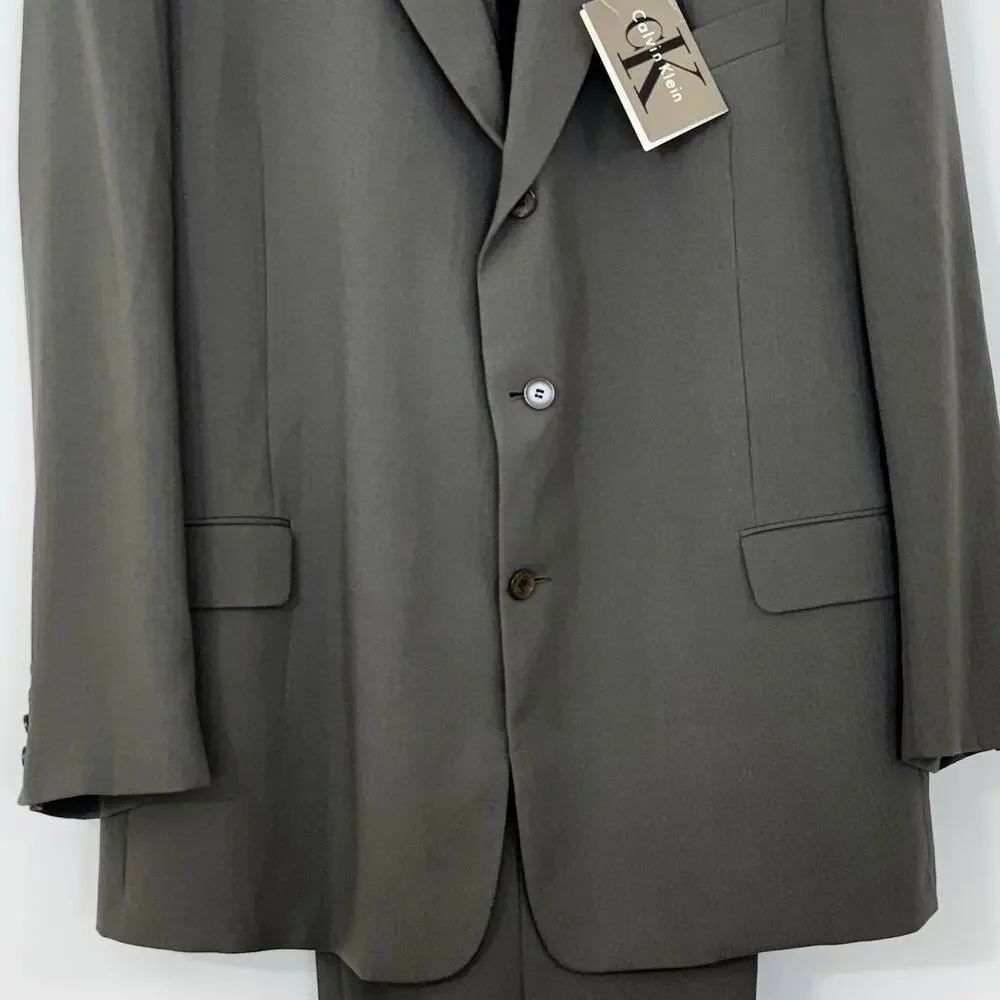 Calvin Klein Wool 3-Button Suit Jacket and Pants 48L Gray NWT $1,250